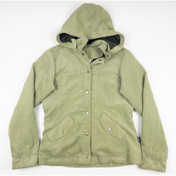 Patagonia Cordwarmer Jacket Women's Small Snap Fleece Lined Green Hooded 27145 - Picture 1 of 14
